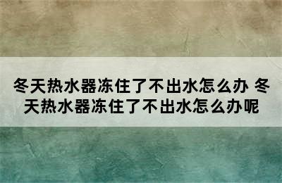 冬天热水器冻住了不出水怎么办 冬天热水器冻住了不出水怎么办呢